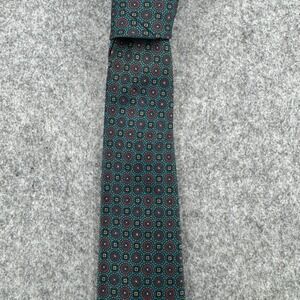 VTG The Man's Shop Necktie Mens OS Medallion Teal Burgundy Silk Hand Made EUC